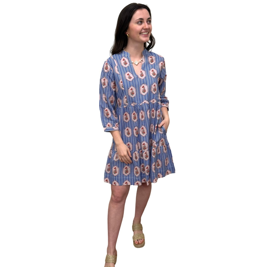 The Preston Blue Chevron Floral Dress — view 6