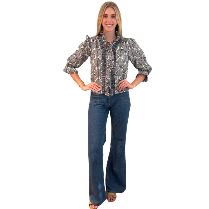 The Amelia Ruffle Front Top in Navy and White — view 4