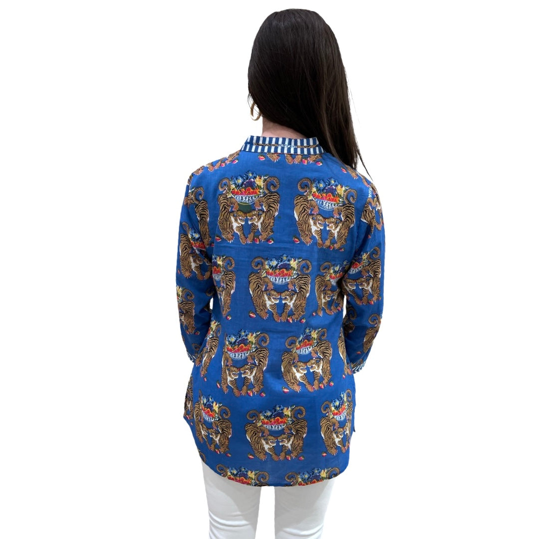The Brie Royal Blue Twin Tiger Embroidered Tunic — view 5
