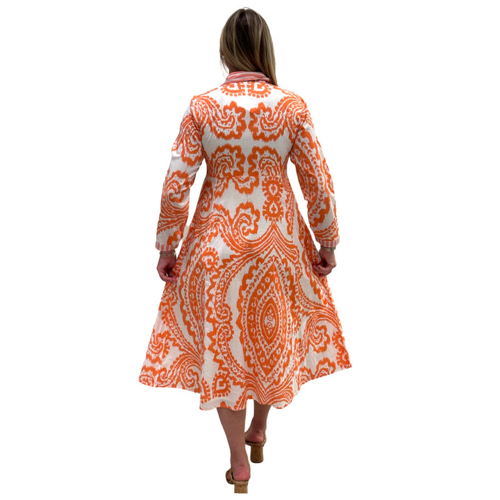 The Marion Button Front Dress in Tangerine Ikat — view 6