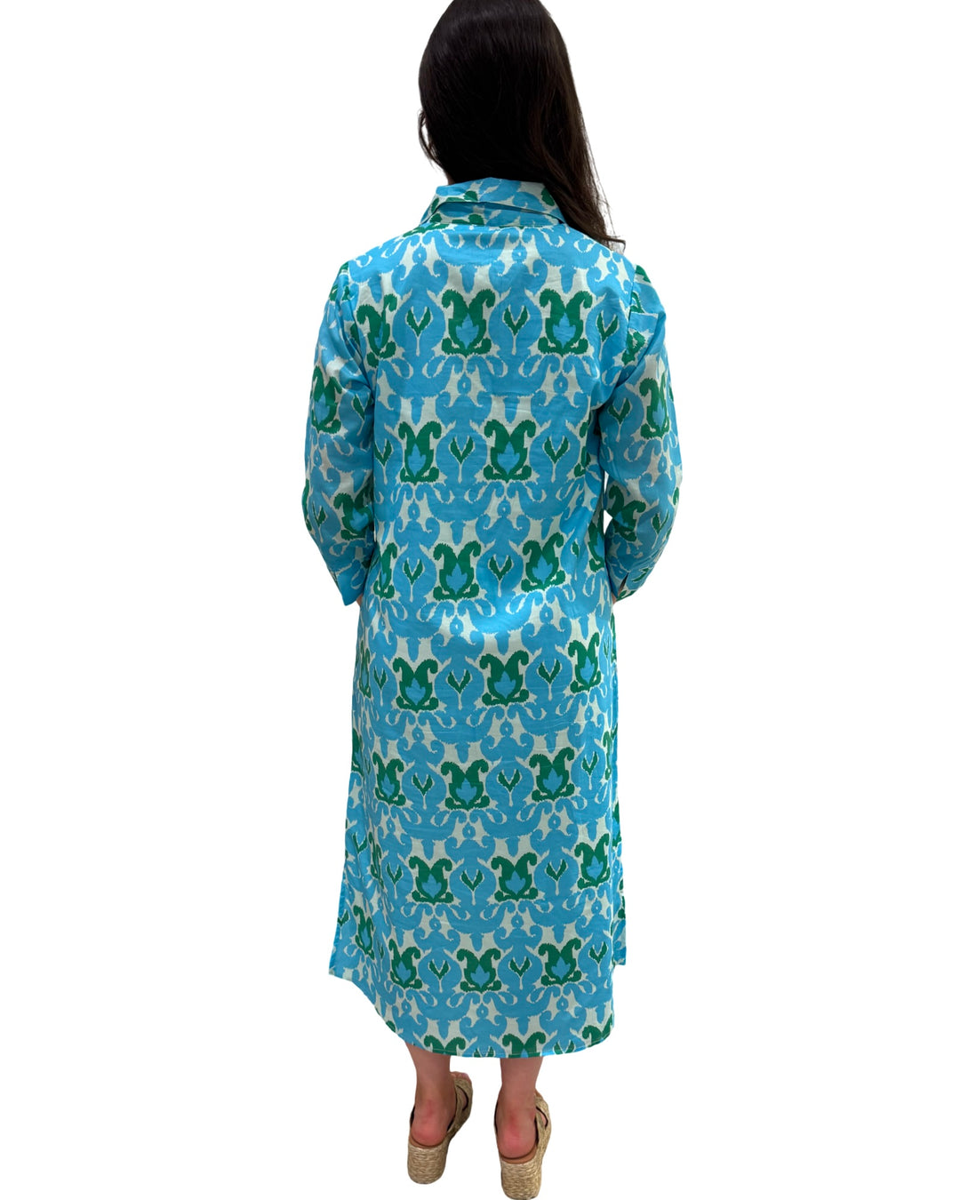The Lisette Long Blue Green Ikat Dress — view 6