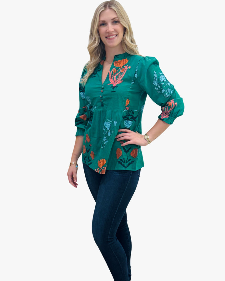 The Cameron Top in Emerald Green Floral — view 2