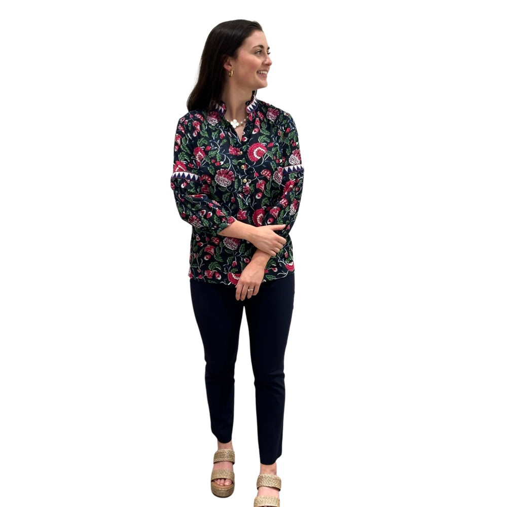The McKenzie Top in Black and Pink Floral — view 2