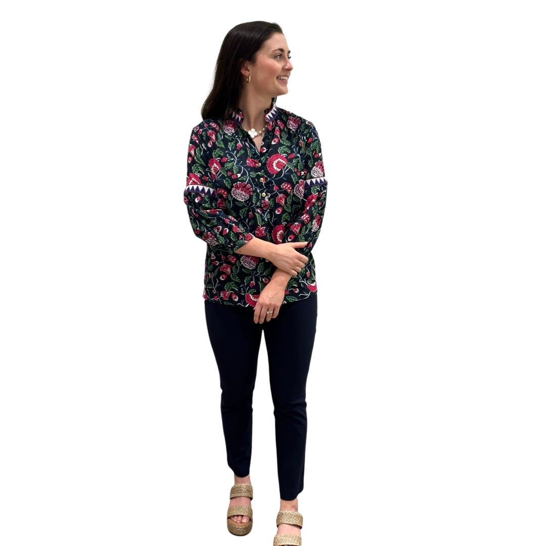 The McKenzie Top in Black and Pink Floral — view 2