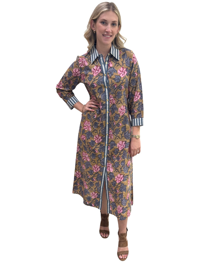 The Erika Dress in Camel Hand Block Printed Floral — view 3