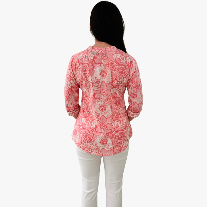 The Eloise Cotton Block Print Top in Pink Petunia Floral — view 6