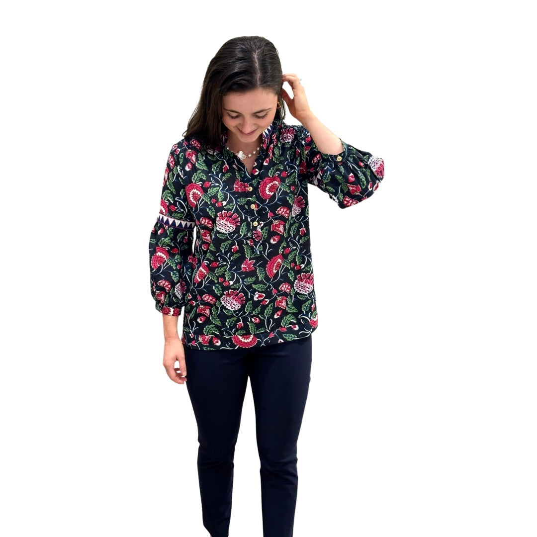 The McKenzie Top in Black and Pink Floral