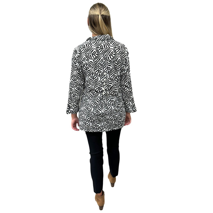 The Mason Button Back Top in Black and White Cotton Jacquard — view 5