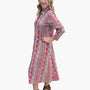 The Erika Button Front Dress in Turquoise and Red Hand-block Printed Cotton