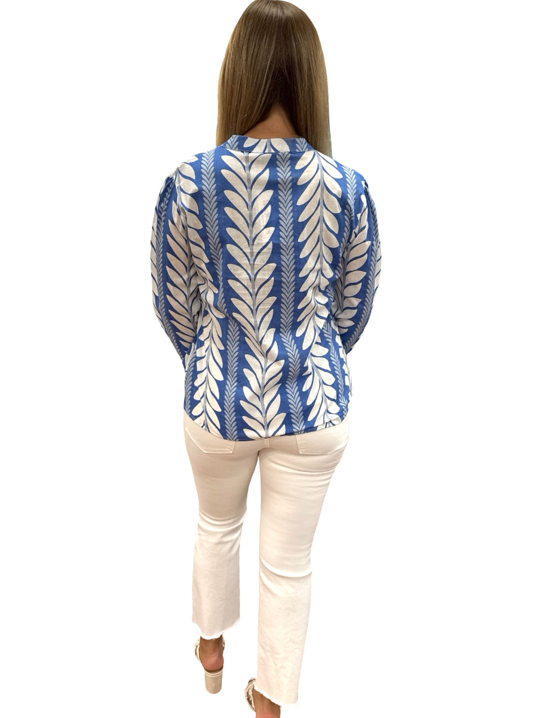 The Addison Cotton Top in Blue Fern Stripe — view 3