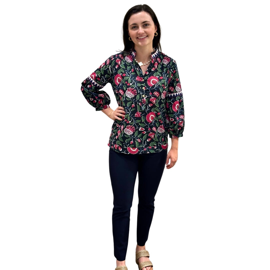 The McKenzie Top in Black and Pink Floral — view 3