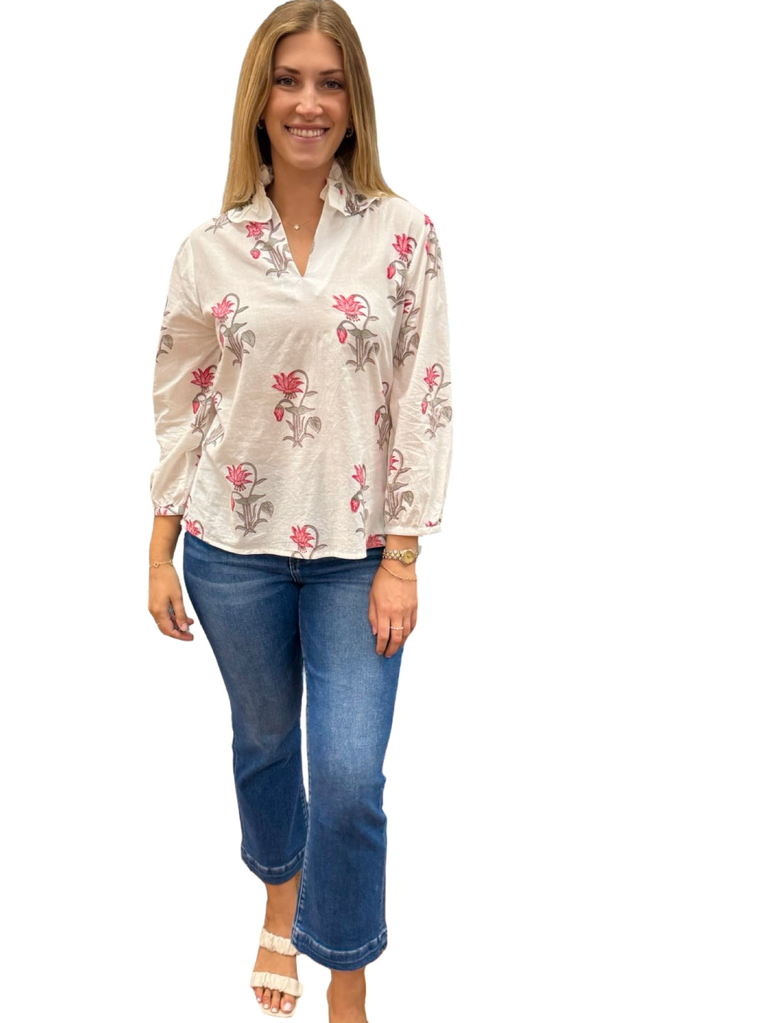 The Pink Hand Block Printed Tulip Floral Cotton — view 4