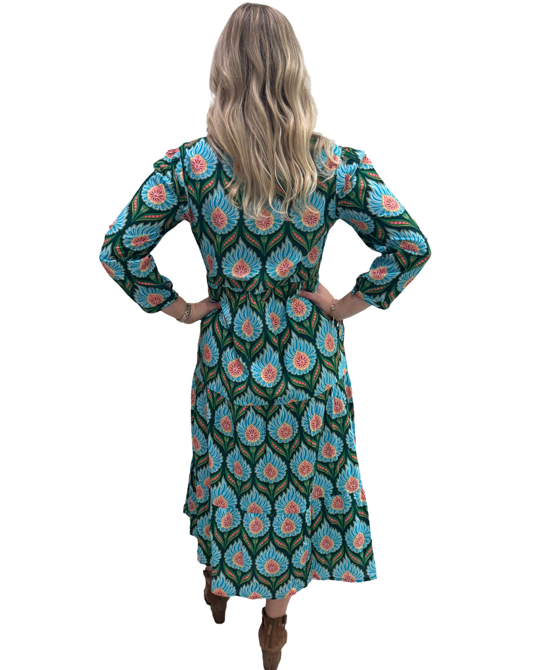 The Addison Long Green Turquoise Cotton  Dress — view 5