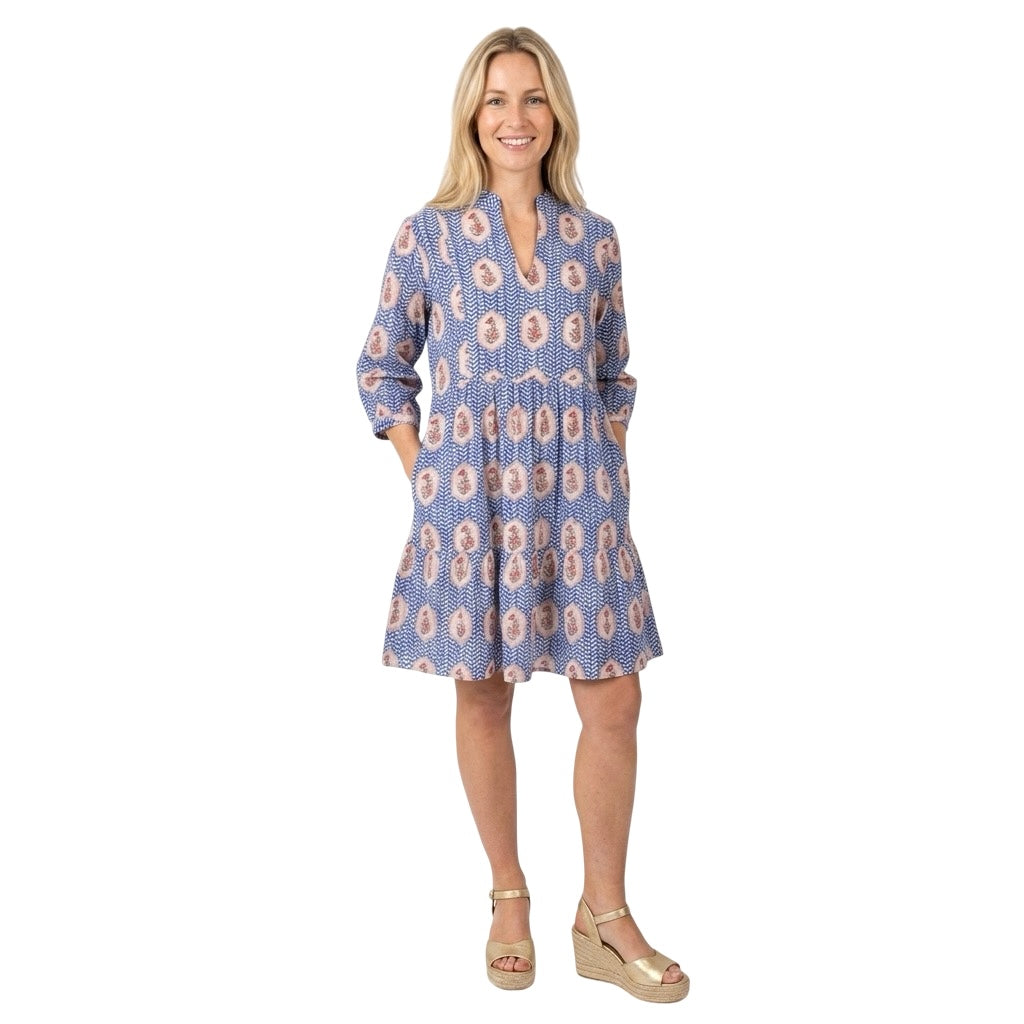 The Preston Blue Chevron Floral Dress