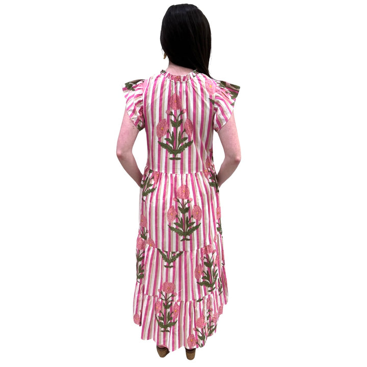 The Tinley Pink Floral Stripe Long Dress — view 6