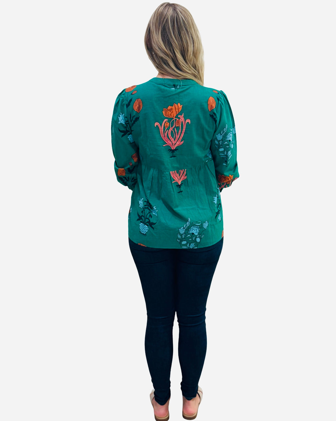 The Cameron Top in Emerald Green Floral — view 5