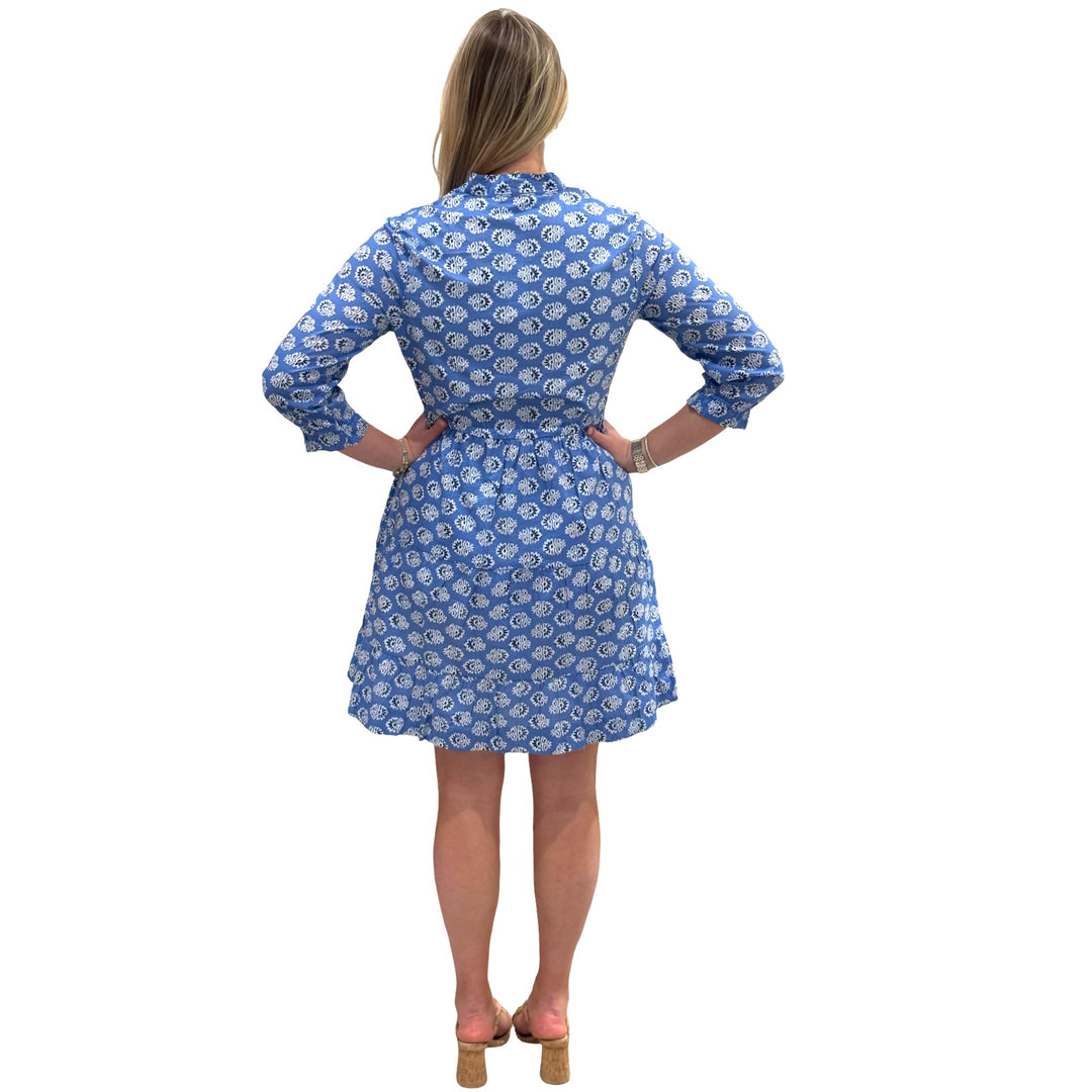 The Hamilton Tie Waist Dress in Blue Block Print Floral — view 5