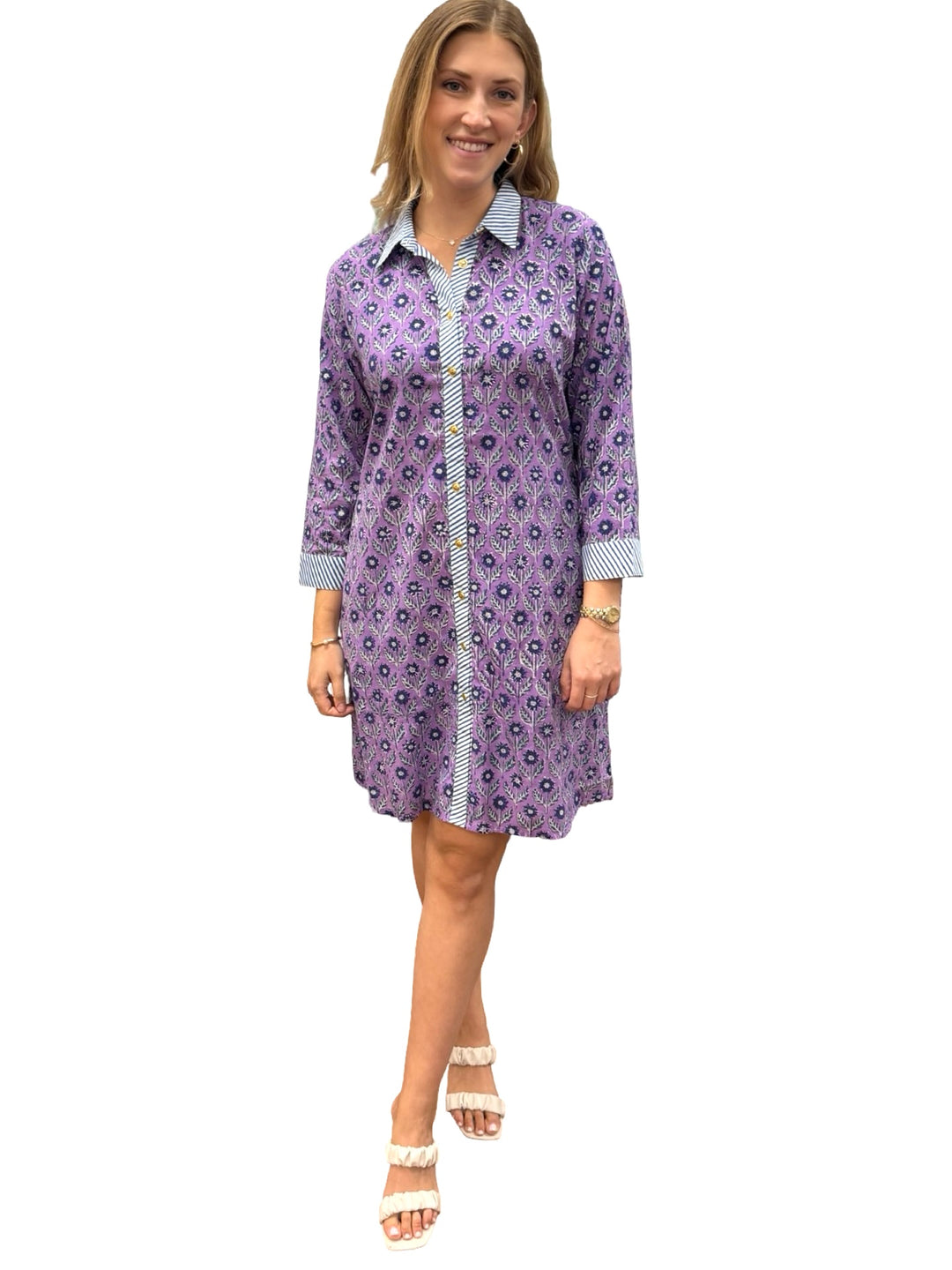 The Erika Button Front Dress in Lavender and Navy — view 4