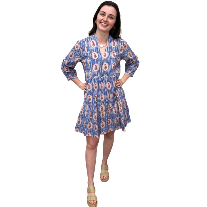 The Preston Blue Chevron Floral Dress — view 7