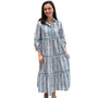 The Marilyn Cotton Button Front Blue Border Block Print Dress