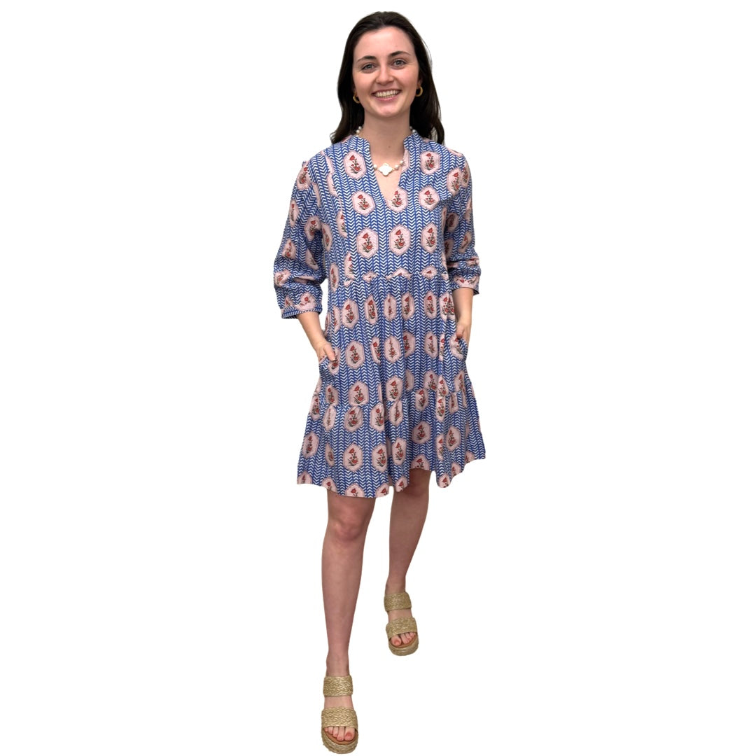 The Preston Blue Chevron Floral Dress — view 3