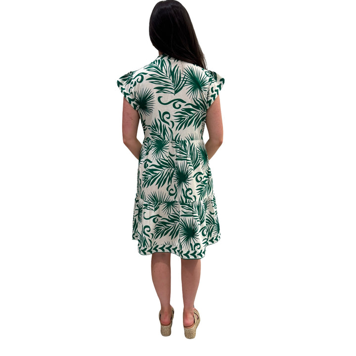 The Preston Side Pocket Dress in Emerald Green and White — view 6