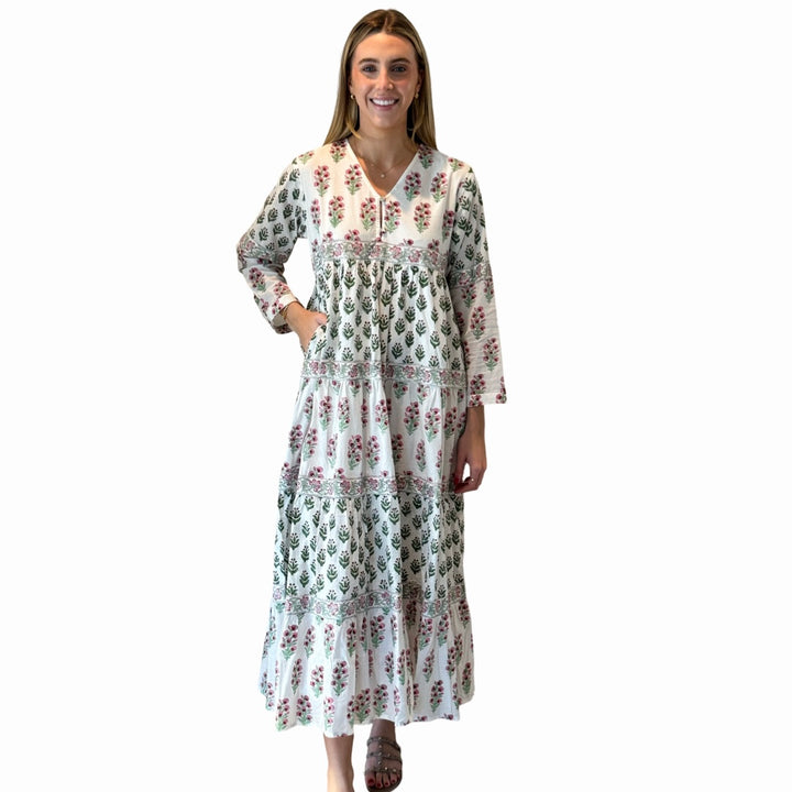 The Frances Cotton Maxi Dress in Pink and White — view 3