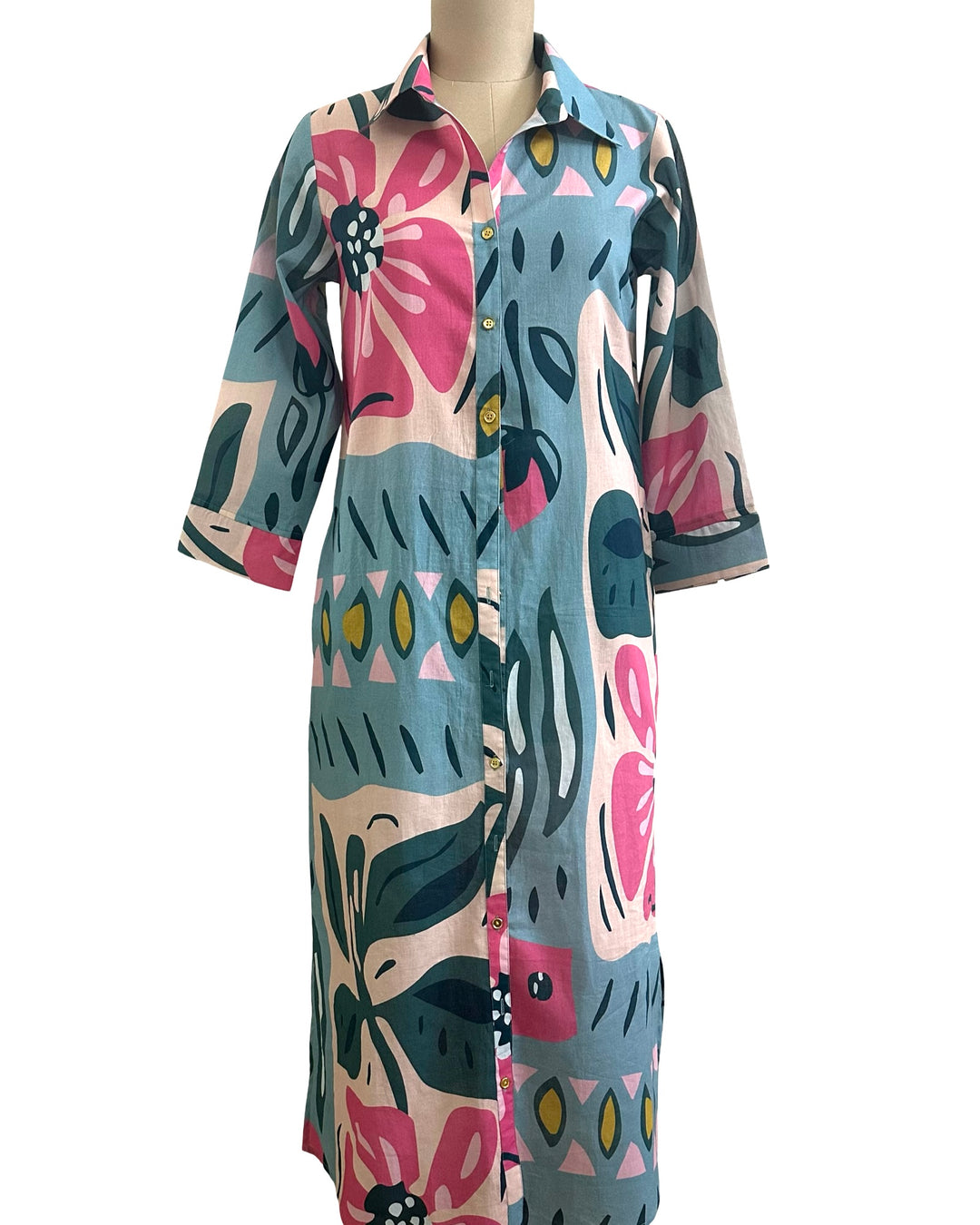 The Erika Button Front Multi Print Dress — view 5