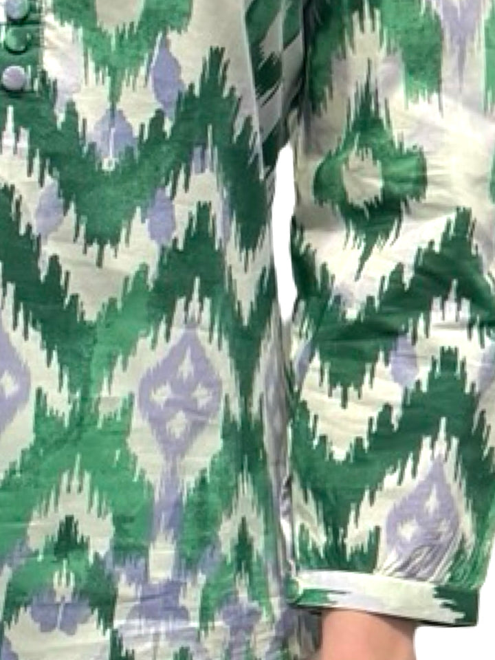 The Addison Purple Green Ikat Button Front Tunic — view 3