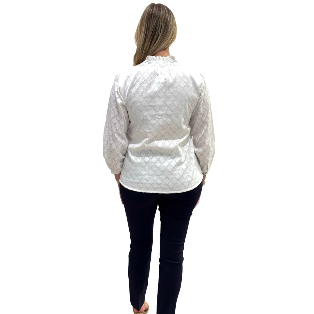 The Emerson Top in White Cotton Jacquard — view 4