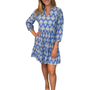 The Preston 3/4 Sleeve Dress in Royal Blue Cotton Print