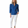 The Shipley Top in Royal Blue Embroidered Schiffle Cotton