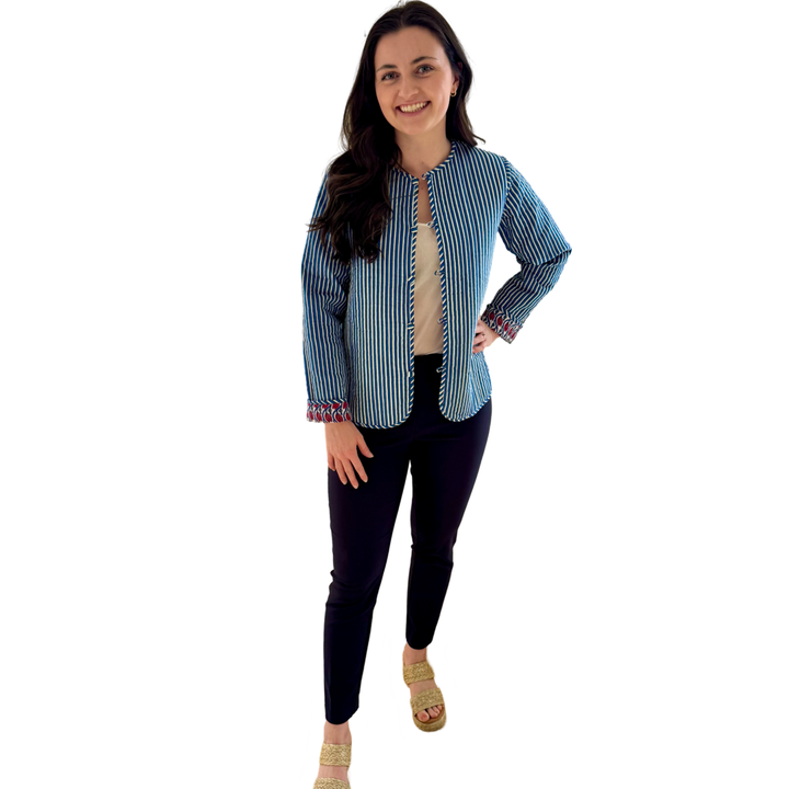 The Madeline Reversible Quilted Jacket in Blue and Red Hand Blocked Floral — view 10
