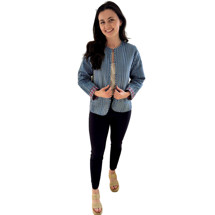 The Madeline Reversible Quilted Jacket in Blue and Red Hand Blocked Floral — view 9