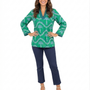 The Winslow Embroidered Trim Tunic in Green Navy Palm Print