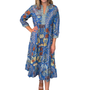 The Daniella Embroidered Trim Dress in Blue Tobacco Floral