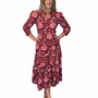 The Campbell 3/4 Sleeve Dress in Red and Brown Abstract