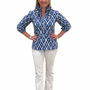 The Maria Ruffle Neck Blouse in Royal Blue and White