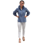 The Maria Ruffle Neck Collar Blouse in Blue Hand Block Cotton