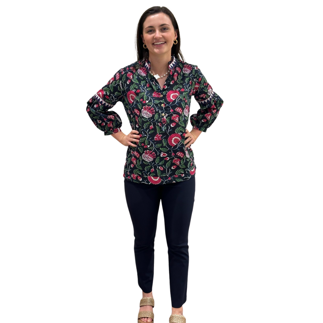 The McKenzie Top in Black and Pink Floral — view 4