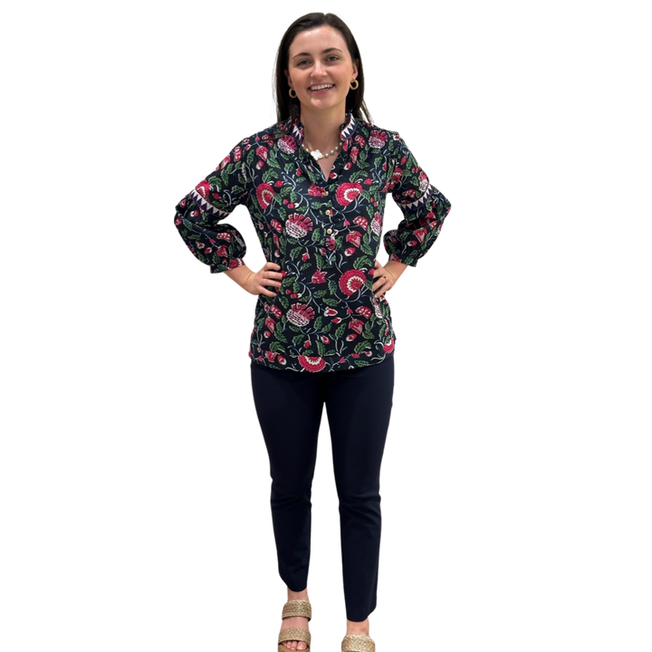 The McKenzie Top in Black and Pink Floral — view 4