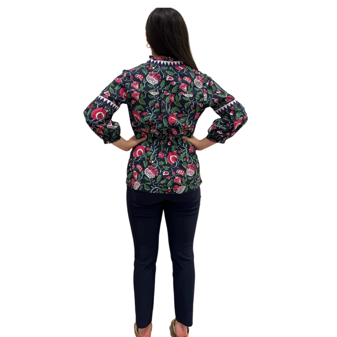 The McKenzie Top in Black and Pink Floral — view 5