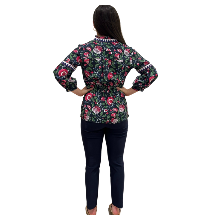 The McKenzie Top in Black and Pink Floral — view 5