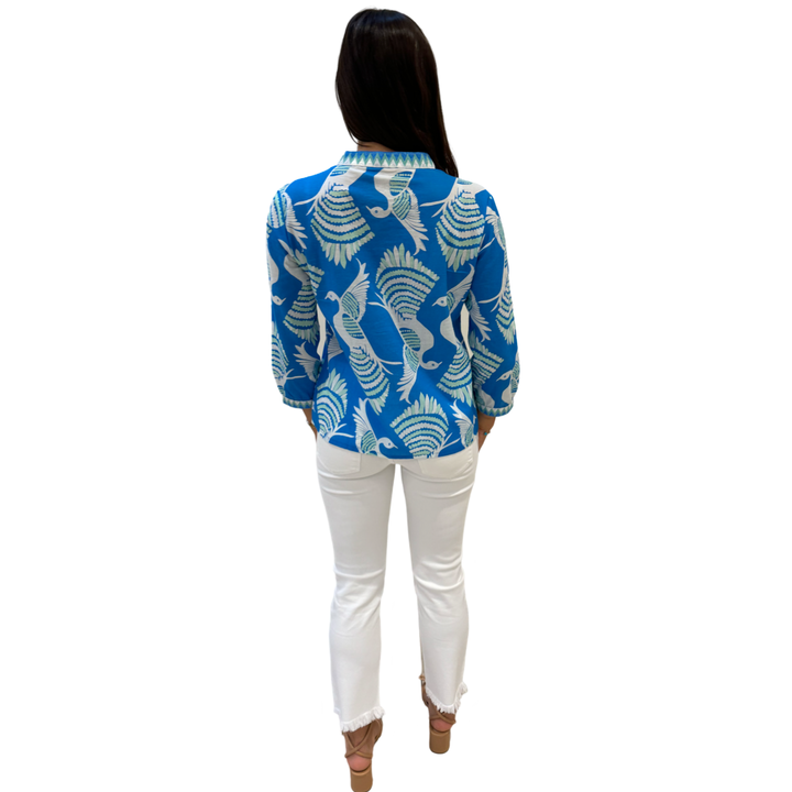 The Kelsea Bird Print Embroidered Trim Top — view 6