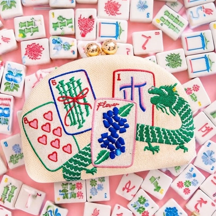 Mahjong Embroidered Clutch Purse