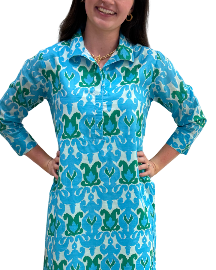 The Lisette Long Blue Green Ikat Dress — view 5