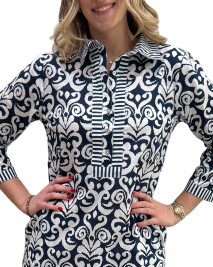 The Annika Cotton Dress in Navy and White — view 4