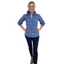 The Maria Ruffle Neck Top in Blue and Pink Floral