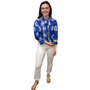 The Amelia Ruffle Top in Royal Blue White Medallion Print