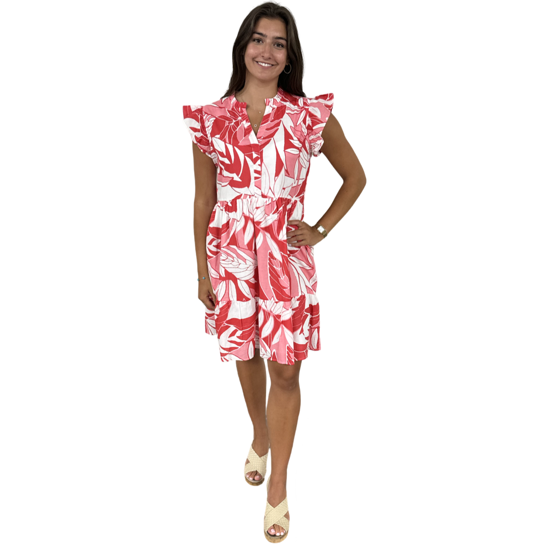 The Campbell Cotton Flutter Sleeve Dress in Tropical Pinks Liza Byrd The Campbell Cotton Flutter Sleeve Dress in Tropical Pinks Liza Byrd